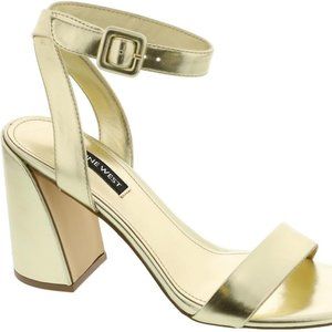 NEW Nine West Women's Realy Almond Toe Block Heel Dress Sandal Gold Size 9.5